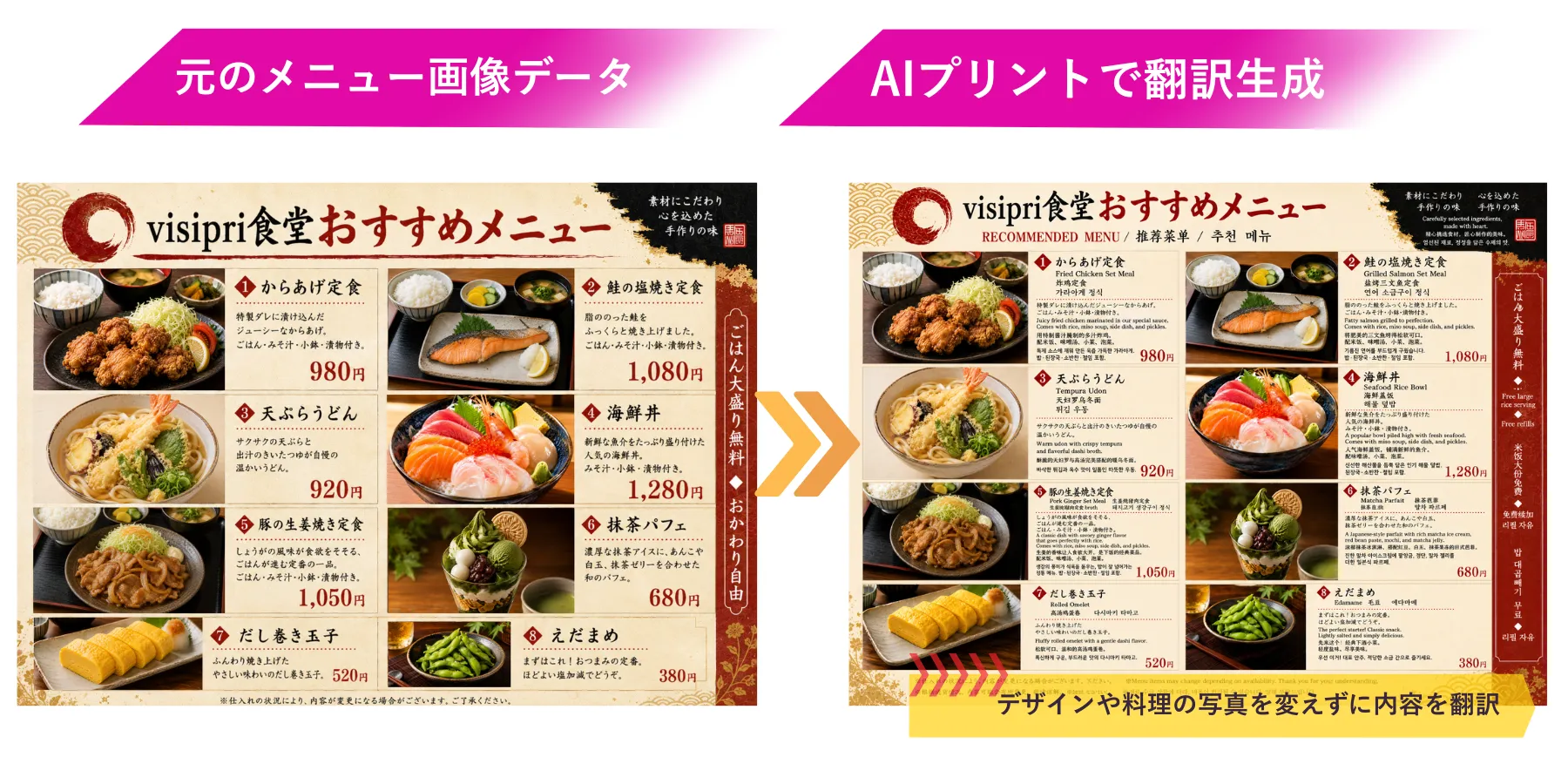 既存の日本語飲食店メニューをAIで多言語化した制作例