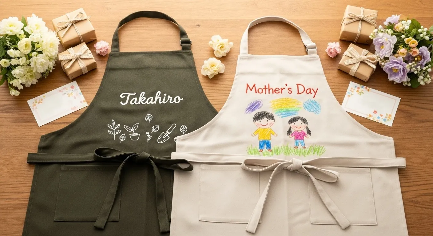 母の日と父の日のデザインのエプロン