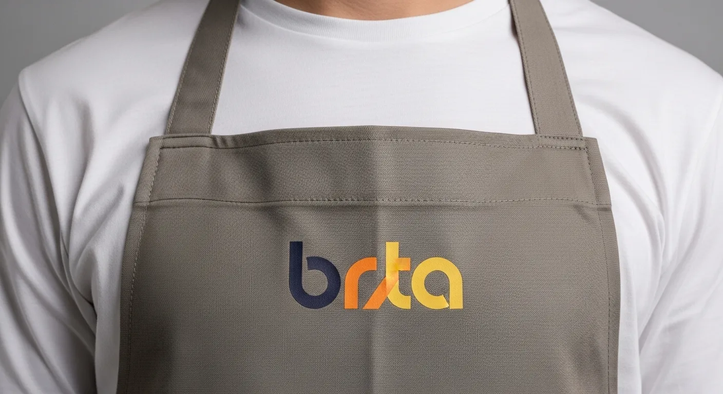 上部にロゴが印刷されたエプロン