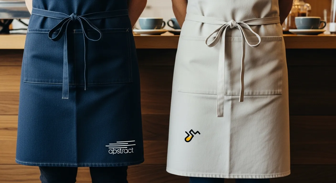 下部にロゴが印刷されたエプロン