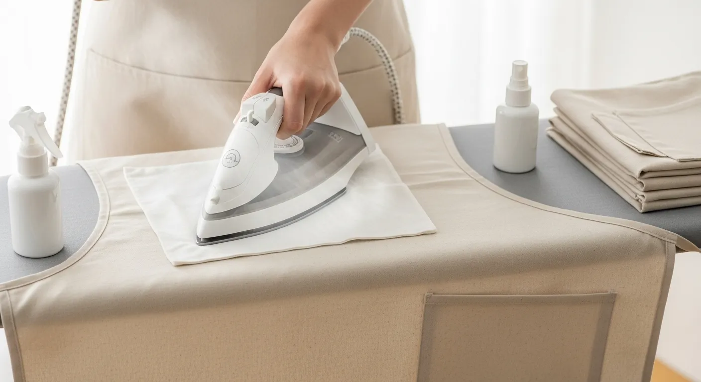 エプロンをアイロン掛けする人