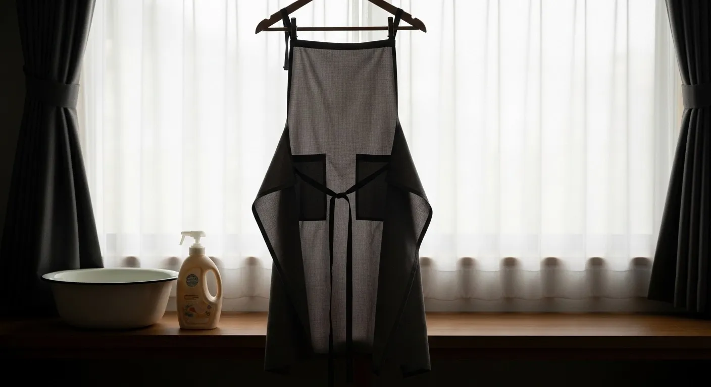 部屋で陰干しされるエプロン