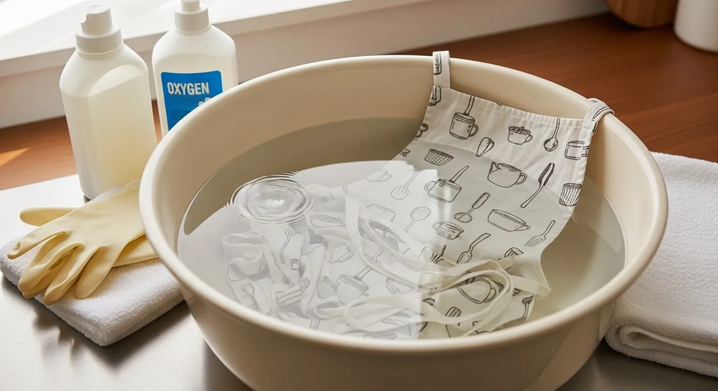 付け置きされる総柄のエプロン