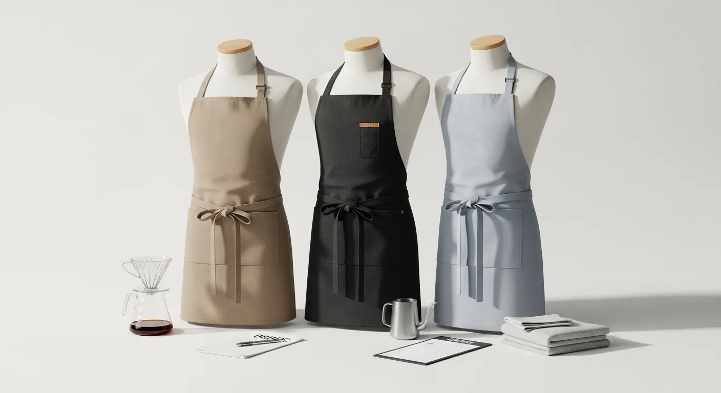 整列するエプロンを着たマネキン