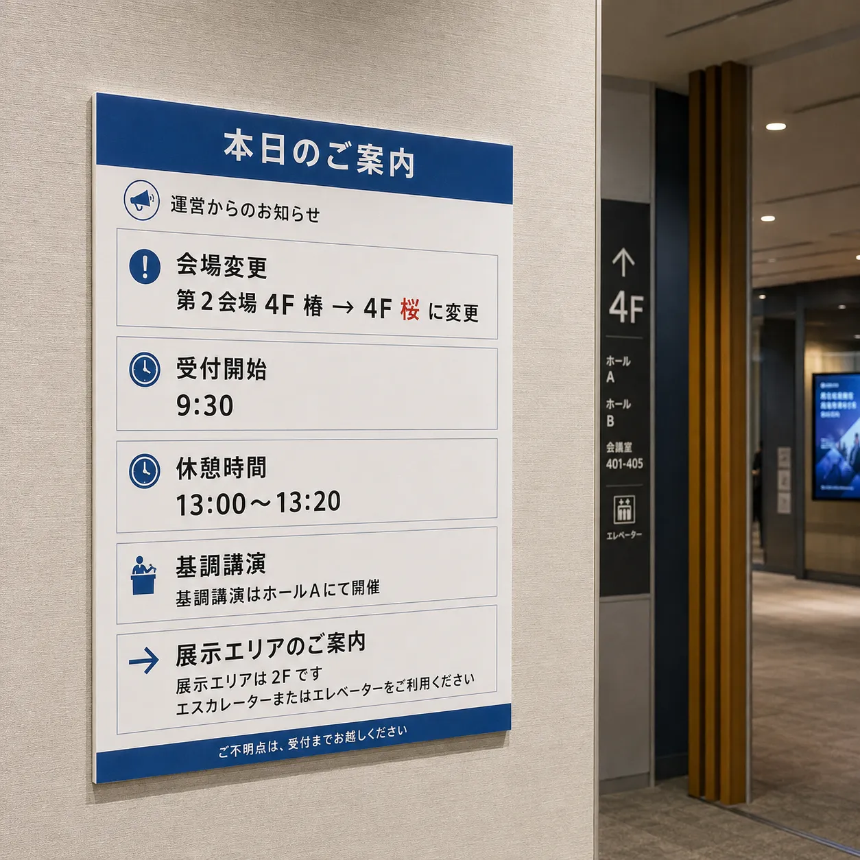 イベントの変更案内や掲示物