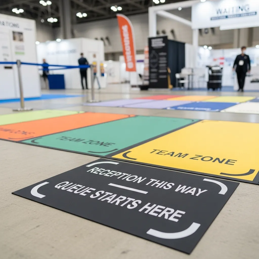 ブースやエリア区分に使用するゴムタイプのフロアサイン