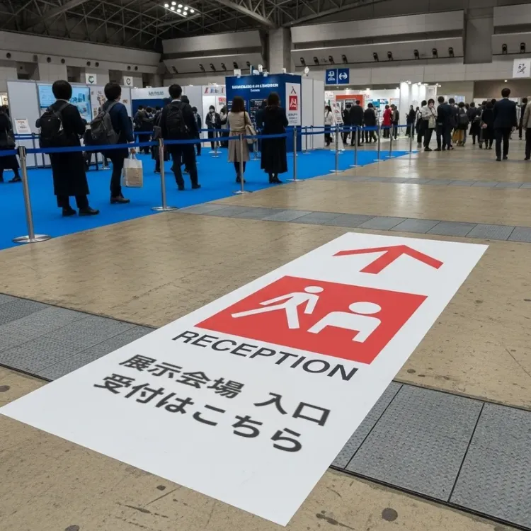 イベント会場の誘導フロアサイン