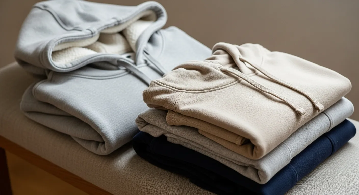 畳まれた厚手と薄手のパーカー