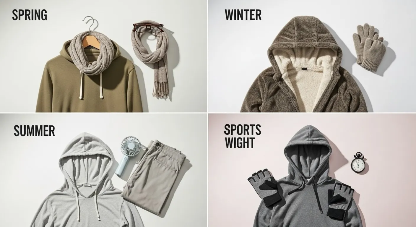 畳まれた厚手と薄手のパーカー