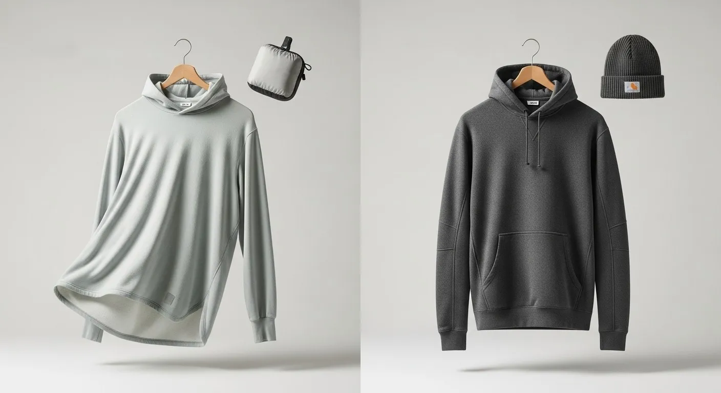 畳まれた厚手と薄手のパーカー