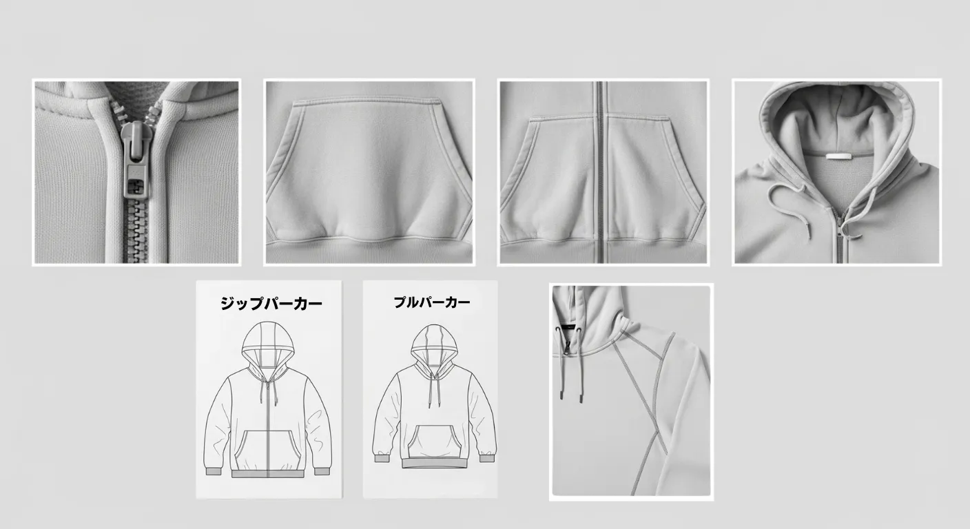 並べられた様々な種類のパーカー