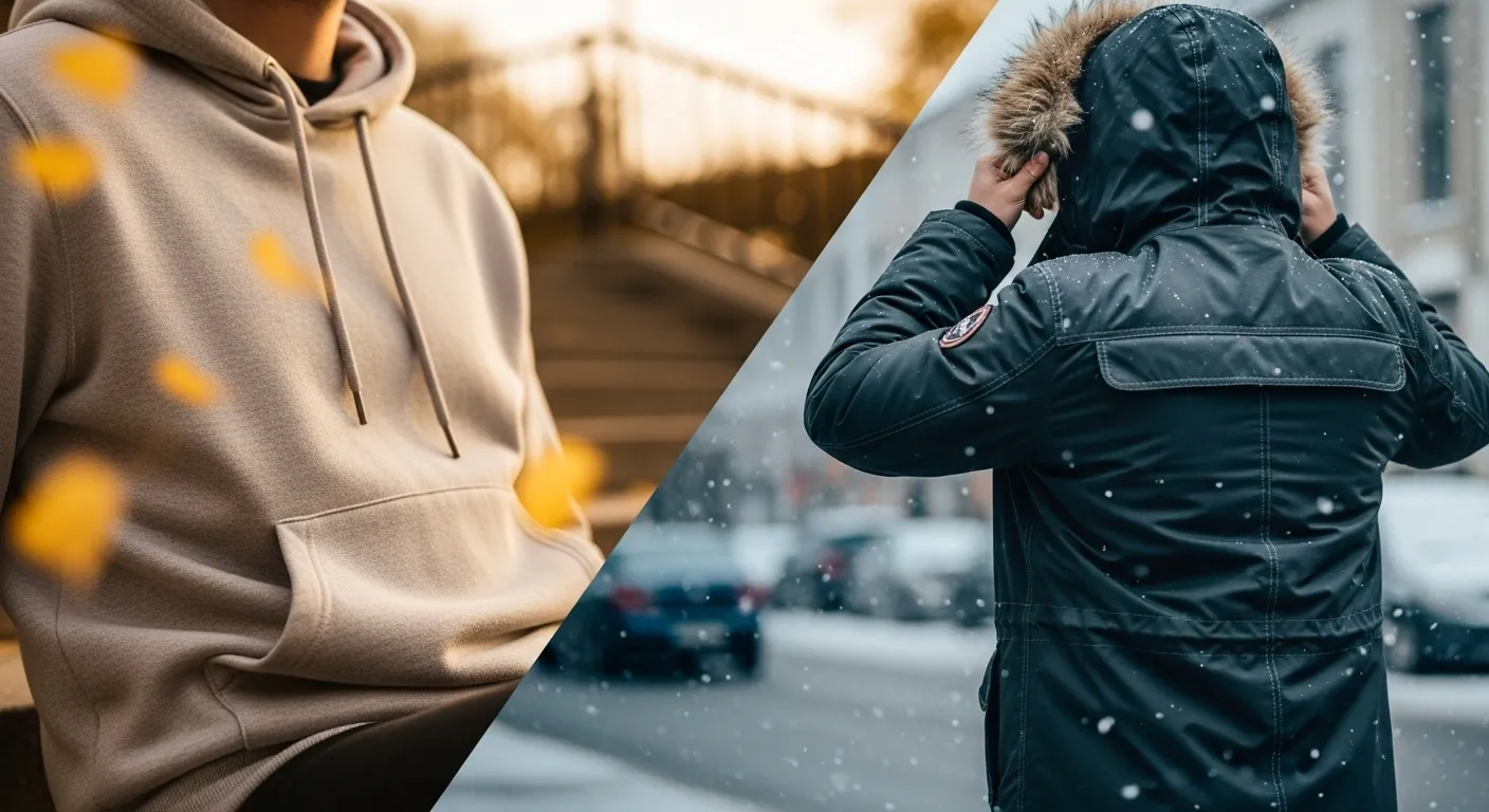 フード付きのスウェットとアウター