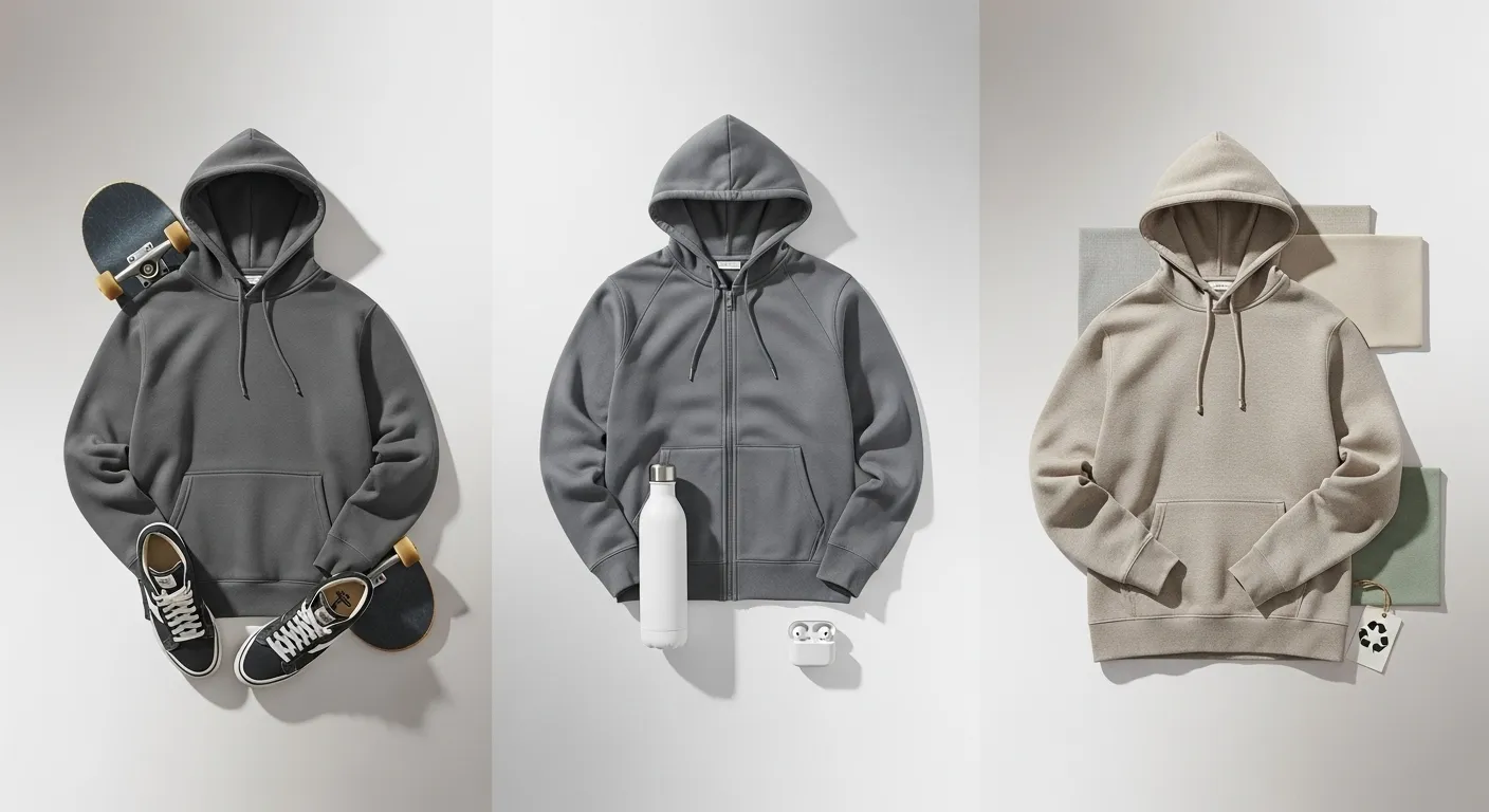 フード付きのスウェットとアウター