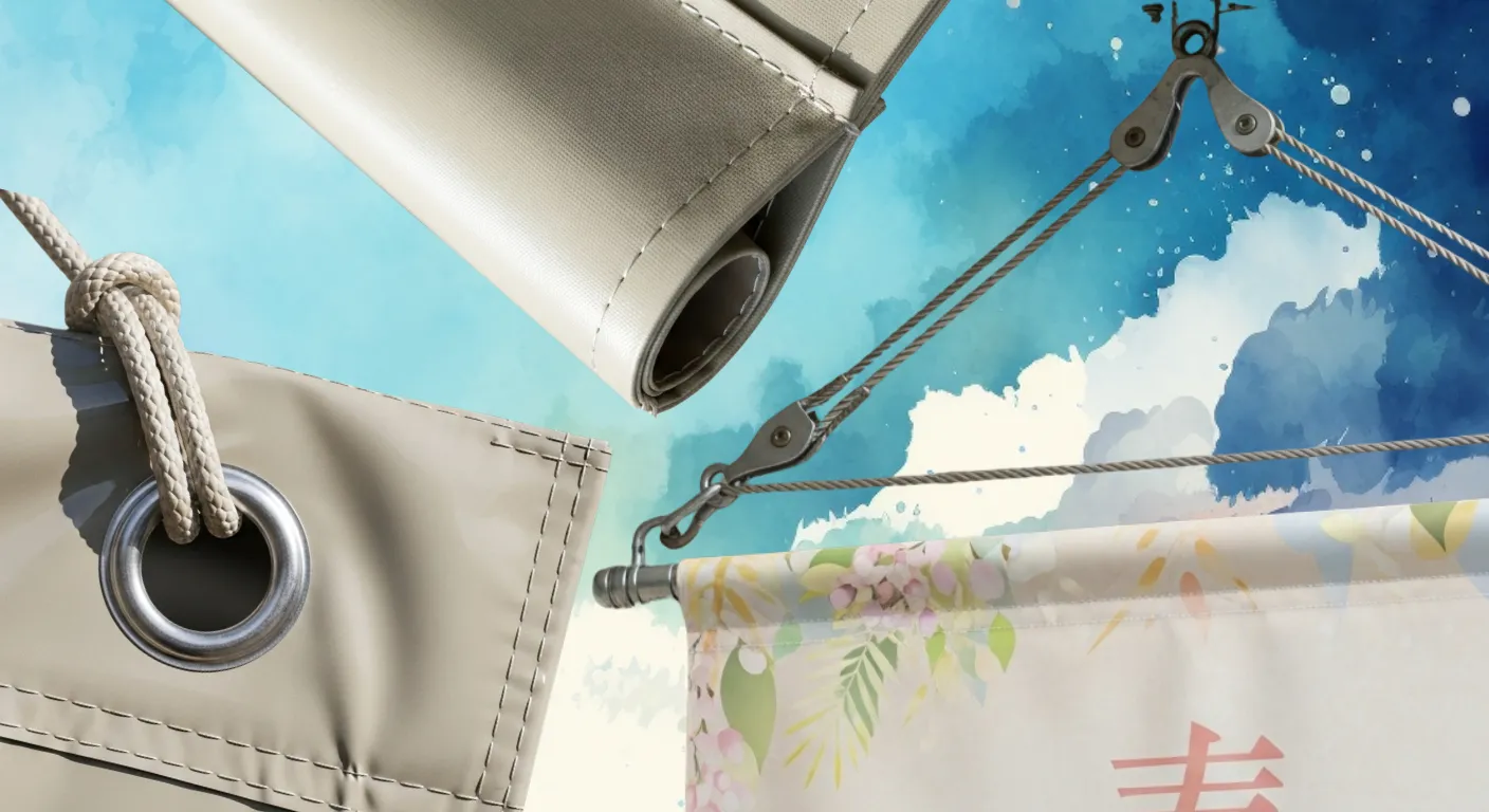 ハトメと袋加工の懸垂幕