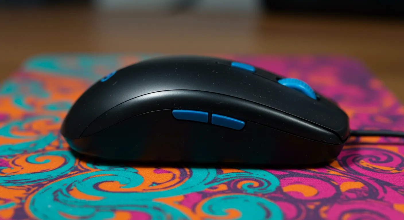 PCマウスとカラフルなマウスパッド