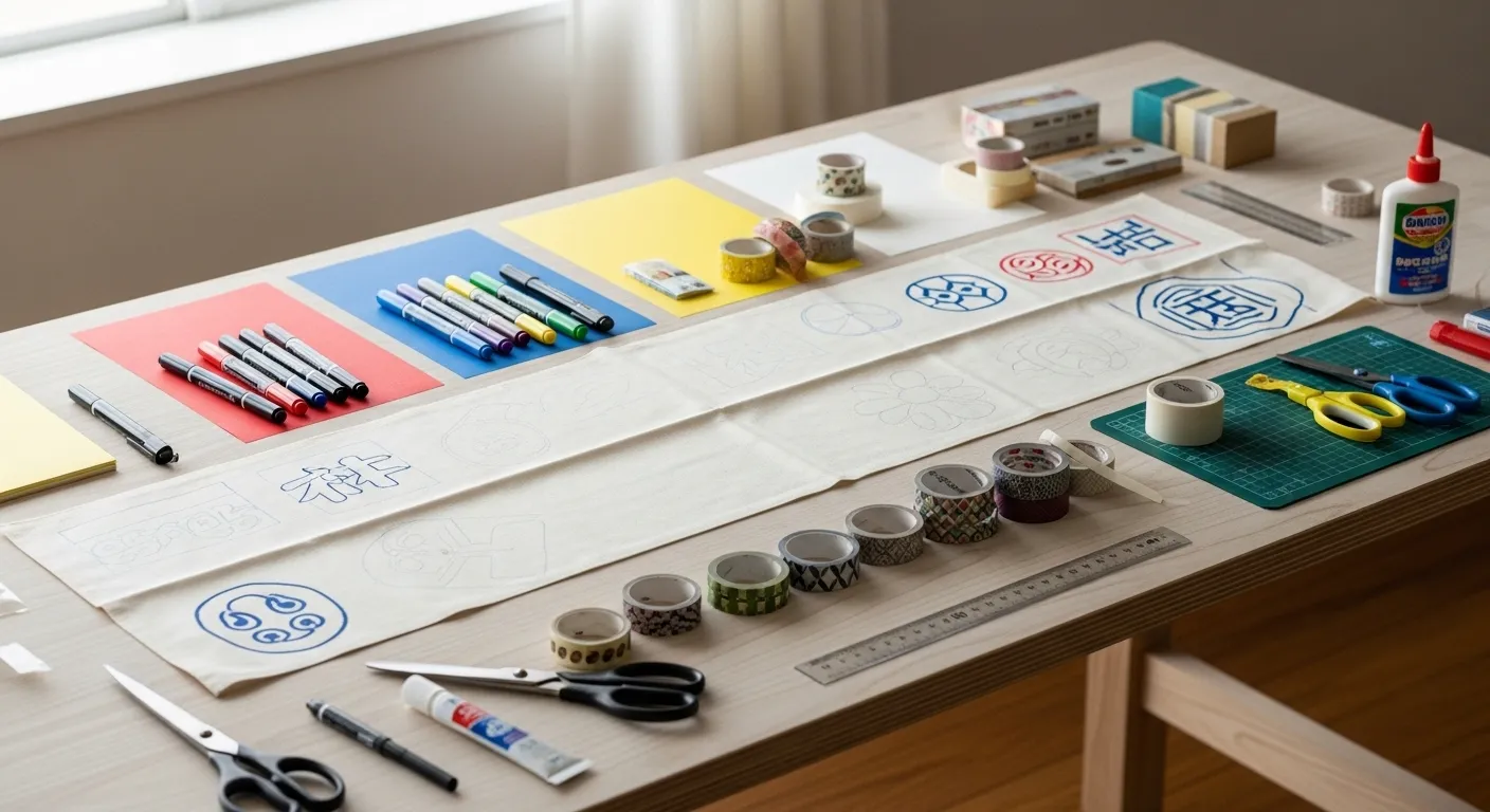 自作横断幕製作途中の机