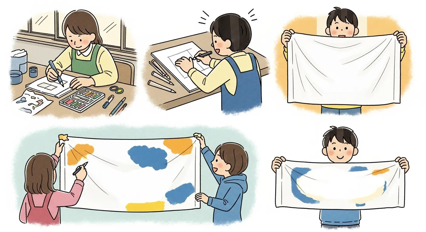 応援幕のdiy作業風景