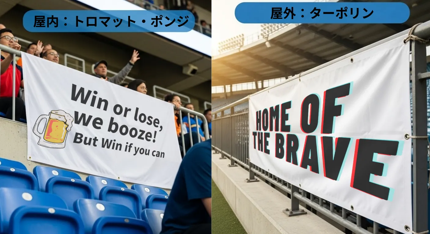 屋内と屋外で使用される応援幕素材比較
