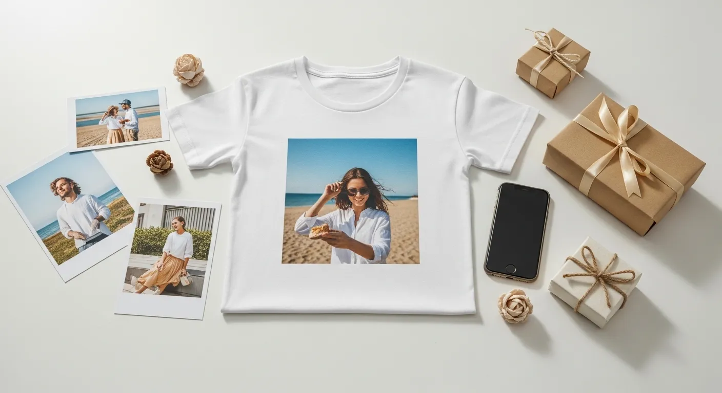 写真プリントTシャツとギフトボックス