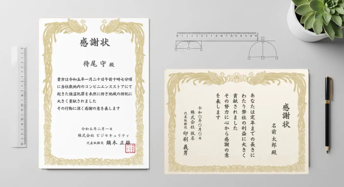 縦向きと横向きの感謝状