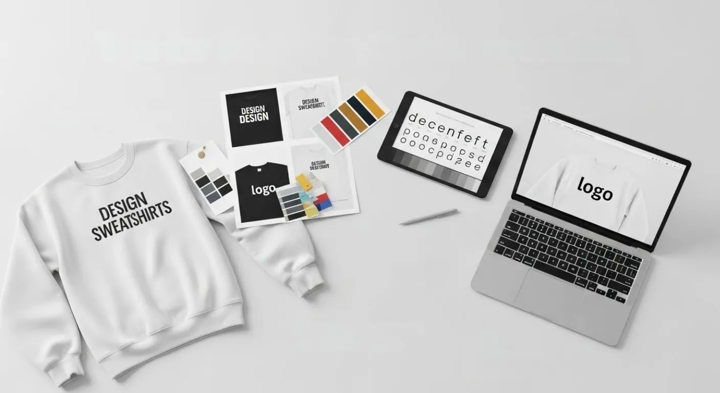 スウェットと色見本とラップトップ