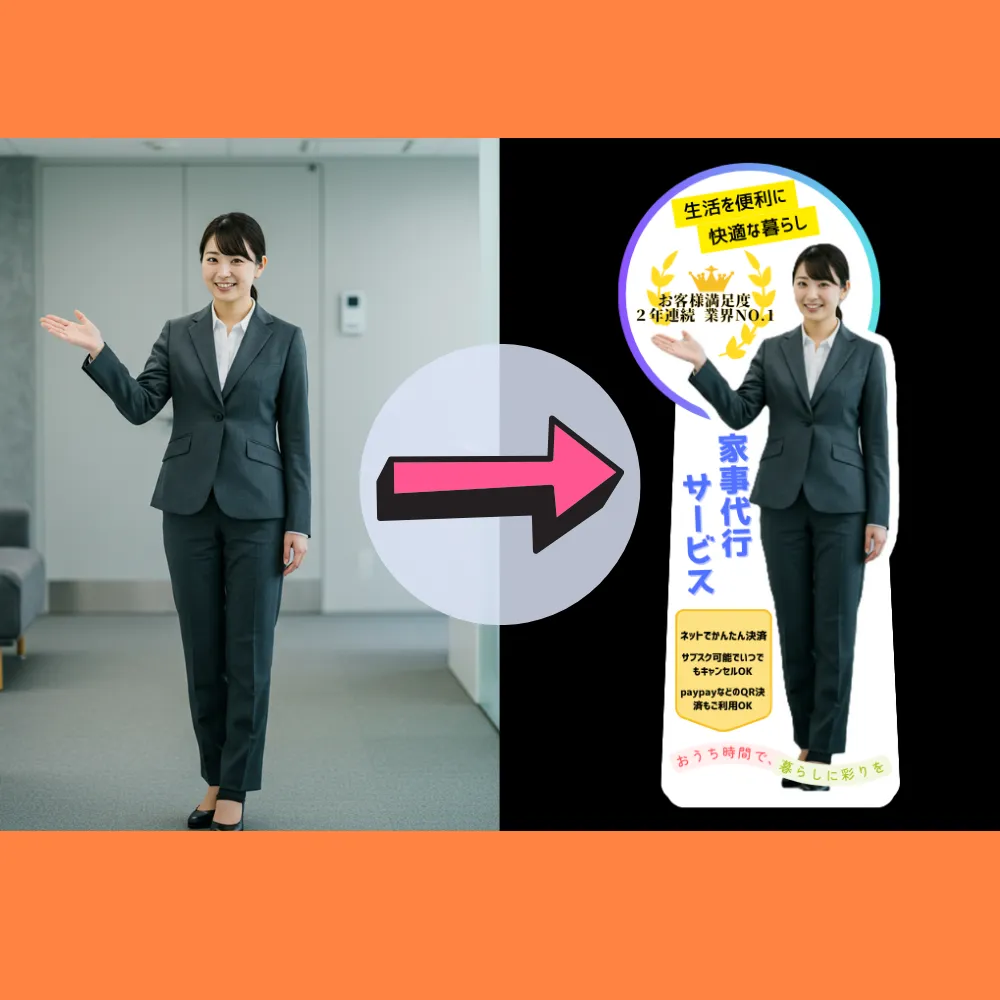 吹き出しと背景付きの大型等身大パネル
