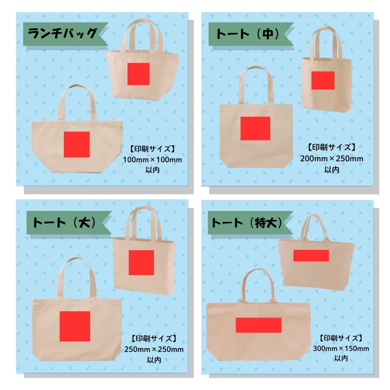 サイズ毎のプリント範囲