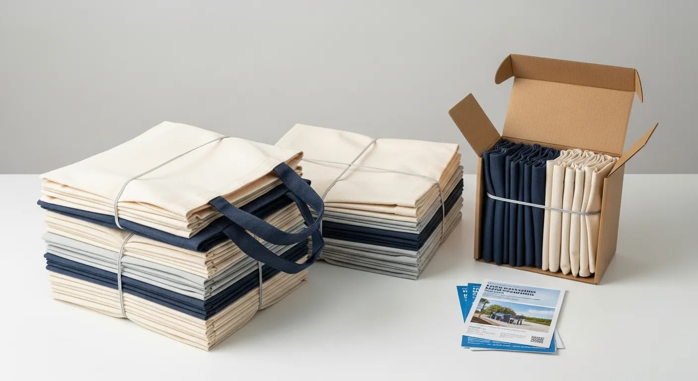 コンパクトに縛られたトートバッグの束