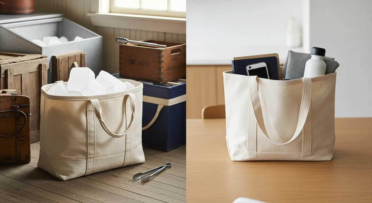 氷の入ったトートバッグと手荷物の入ったトートバッグ