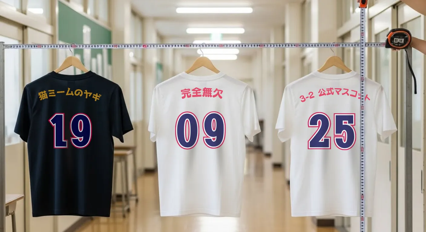 背ネームのTシャツとメジャー