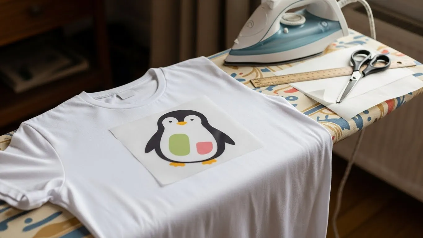 ペンギンのデザインのプリントシートとTシャツ