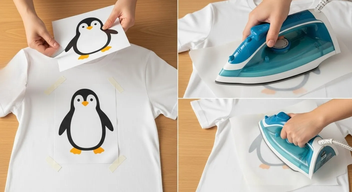 プリントシートの仮置きとアイロンの圧着