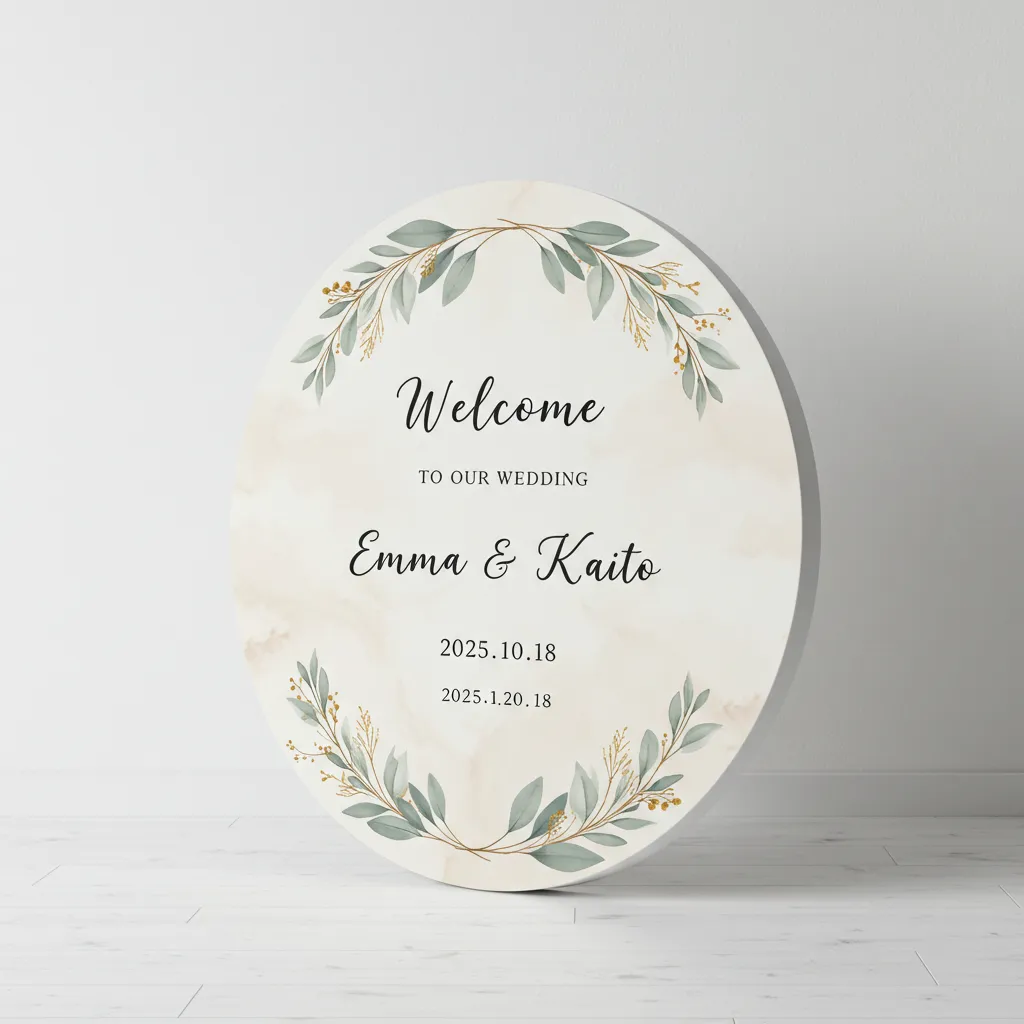 円形フリーカットのウェルカムボード