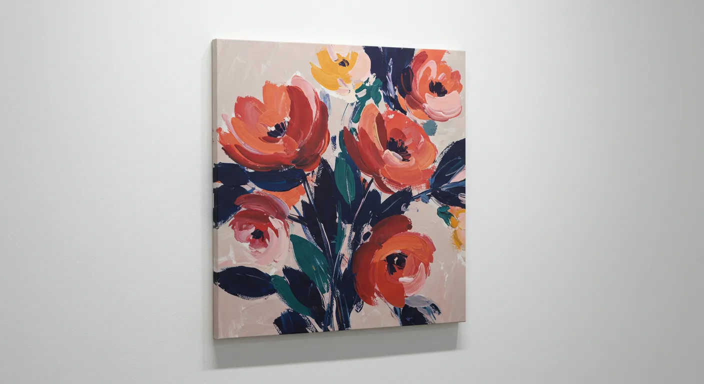 展示された花の抽象画のパネル